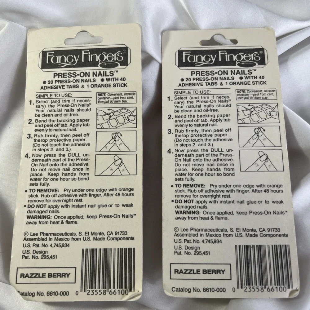 Vinatge Fancy Fingers RAZZLE BERRY Press On Nails 2 Pack New In Box Adhesive Tab